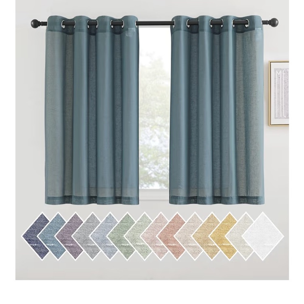 Sheer Linen-Look Grommet Window Curtain Panel - Slate Blue